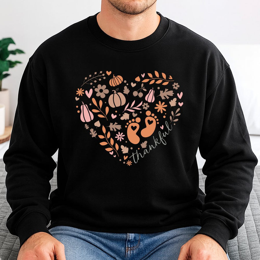 Thankful Pregnancy Announcement Sweatshirt | Cute Fall Baby Feet Design | Soft Cotton Blend | Expecting Mom Gift for Thanksgiving