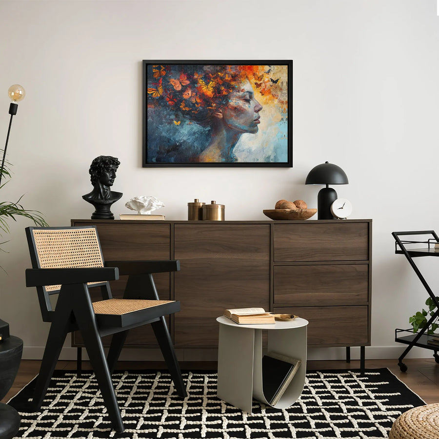 Abstract Woman Butterfly Canvas Print | Fine Art Surreal Portrait | 1.25 Inch Gallery Wrap | Modern Home Office Decor Gift