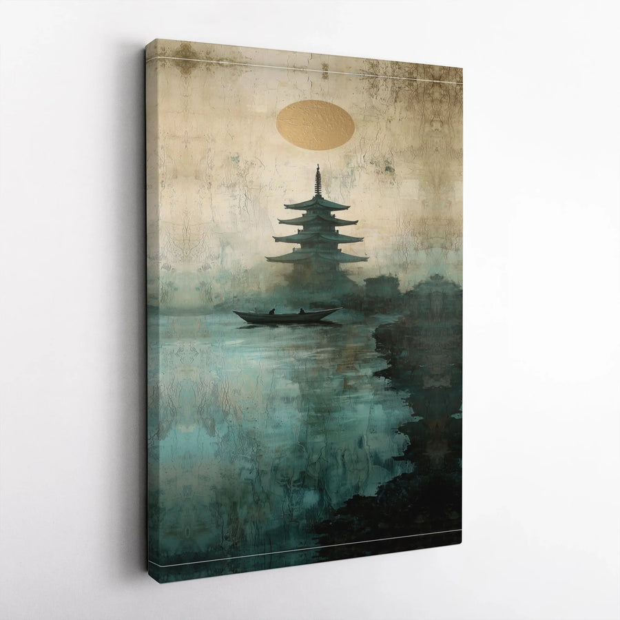 Japanese Pagoda Canvas Wall Art | Vintage Japanese Landscape Painting | Thick 1.25" Gallery Wrap | Zen Meditation Room Decor Gift