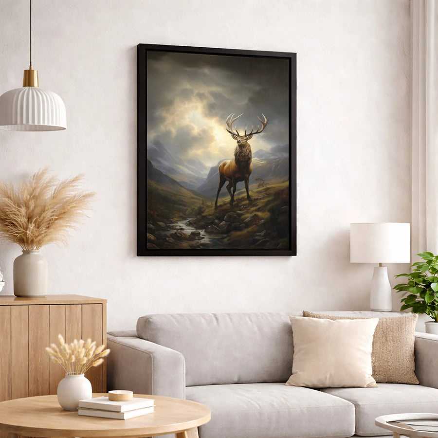 Majestic Stag Canvas Art | Mountain Valley Wildlife Print | 1.25 Inch Premium Gallery Wrap | Nature Home Decor Gift For Wildlife Enthusiasts