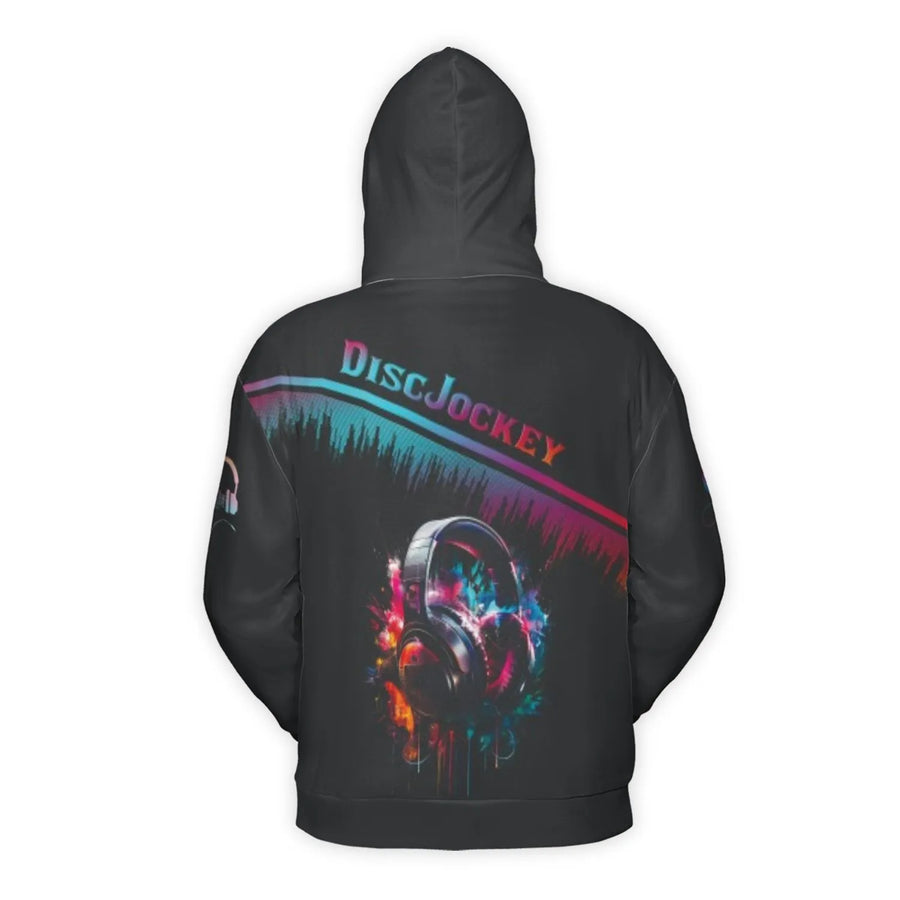 DJ Disc Jockey Hoodie | Colorful Soundwave Music Graphic Print | Premium Polyester Brushed Fleece | Gift for Music Producers & EDM Fans