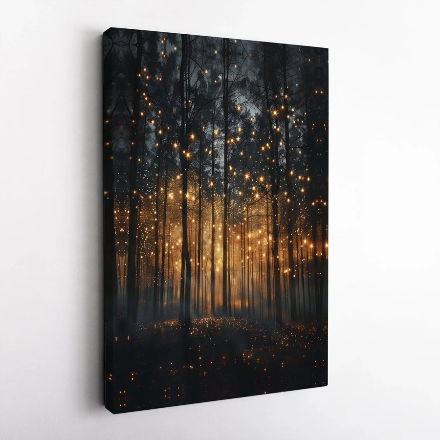 Enchanted Forest Canvas Wall Art | Mystical Glowing Lights Print | Premium Fade-Resistant Canvas | Moody Fantasy Art Gift for Living Room