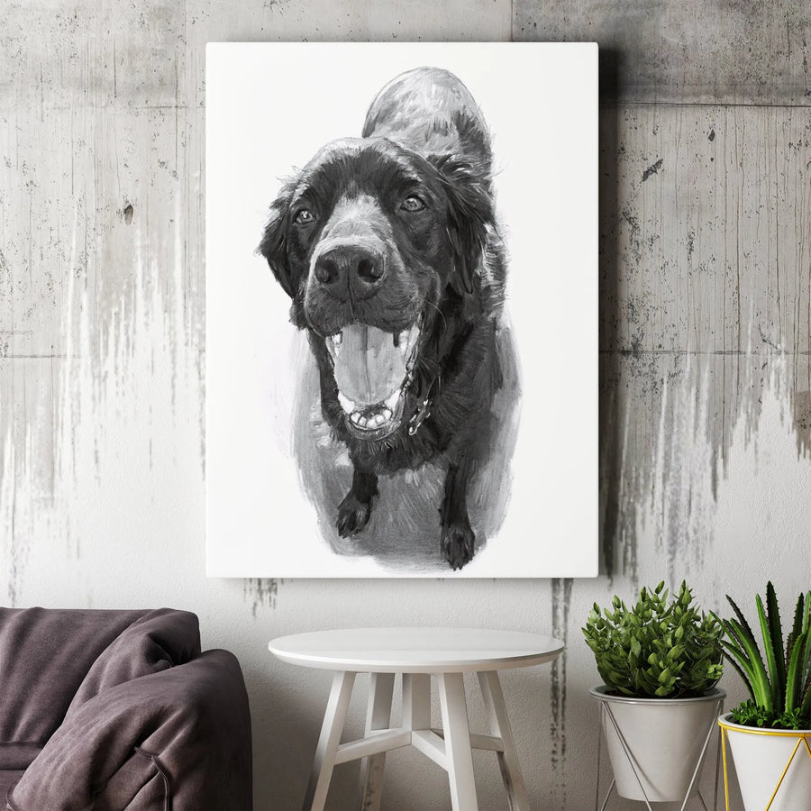 Black Labrador Portrait Canvas | Realistic Pencil Sketch Art | 1.25 Inch Gallery Wrap | Premium Dog Lover Wall Decor Gift
