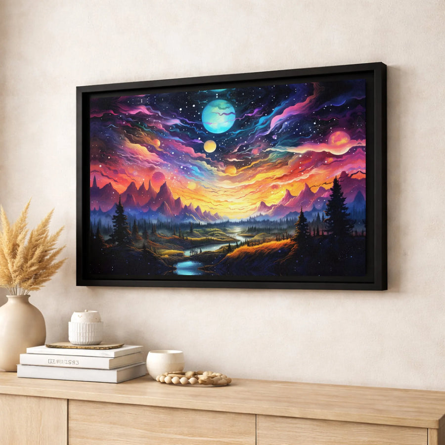 Cosmic Mountain Landscape Canvas | Surreal Alien Planet Wall Art | Gallery Quality Fade-Resistant Print | Large Galaxy Decor Gift for Office