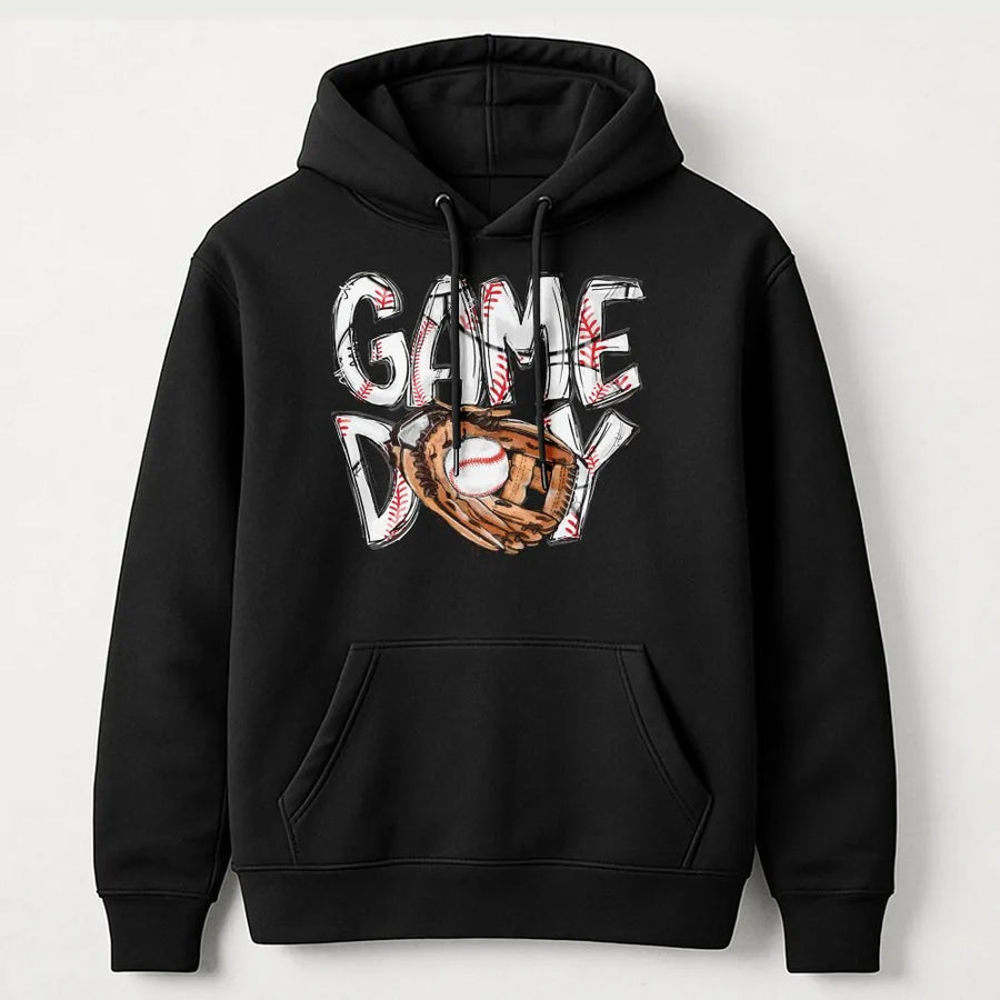 Game Day Baseball Hoodie | Sketch Style Baseball Stitch Graphic | Soft Cotton Unisex Tee | Gift for Baseball Mom and Sports Fans