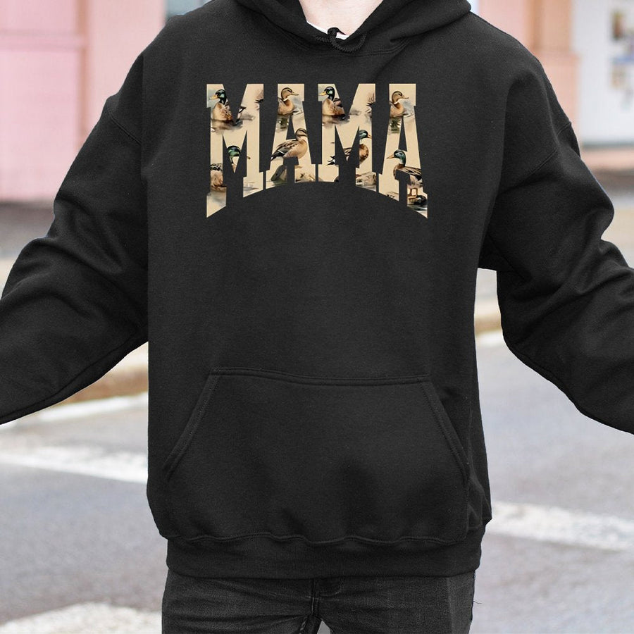Mama Mallard Duck Hoodie | Retro Wildlife Graphic Print | Cotton Polyester Blend | Outdoorsy Mom Gift for Hunting Season Lovers