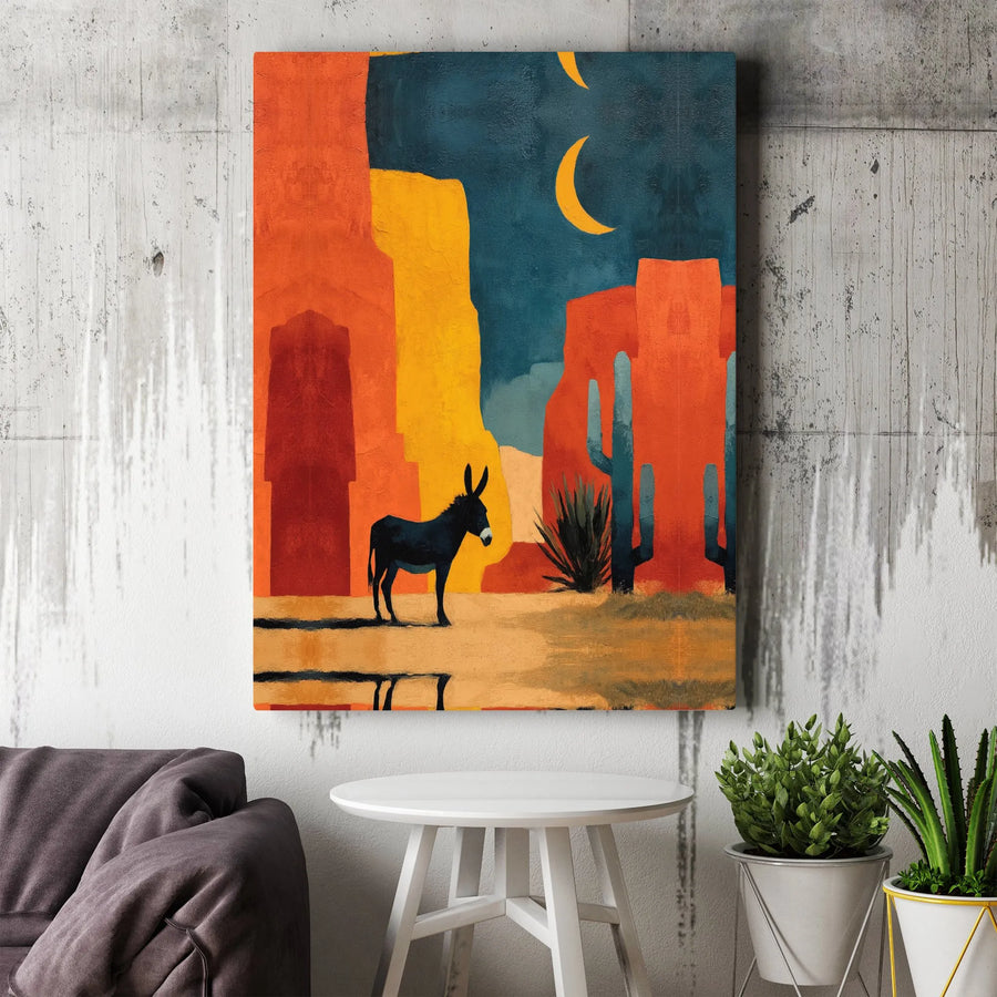 Southwestern Desert Donkey Canvas Art | Modern Abstract Canyon Landscape | 1.25 Inch Premium Gallery Wrap | Western Home Decor Gift