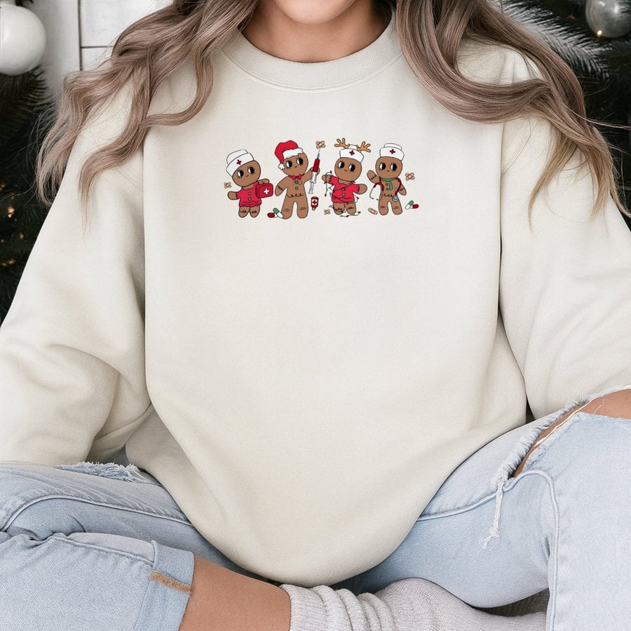 Christmas Nurse Gingerbread Sweatshirt | Cute Medical Holiday Graphic Print | Soft Cotton Blend Crewneck | Healthcare Worker Holiday Gift Idea