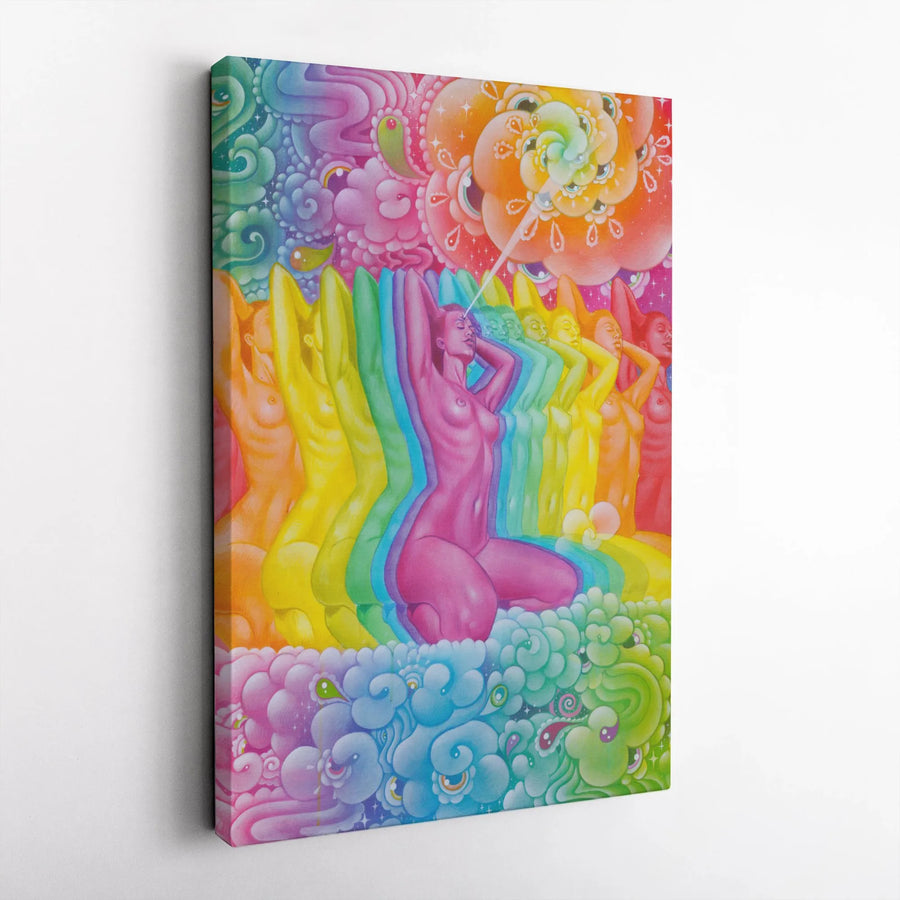 Psychedelic Art Vertical Canvas | Trippy Rainbow Goddess Spiritual Print | Premium Fade-Resistant Wall Art | Unique Gift for Meditation Room Decor