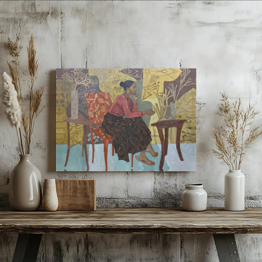 Modern African Art Canvas Print | Figurative Woman Painting | Premium Gallery Wrapped 1.25" Deep Canvas | Living Room Wall Decor Gift