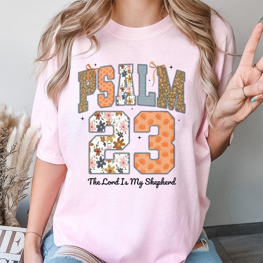Psalm 23 T-Shirt | The Lord Is My Shepherd Floral Graphic | 100% Cotton Premium Tee | Christian Fall Thanksgiving Gift for Women