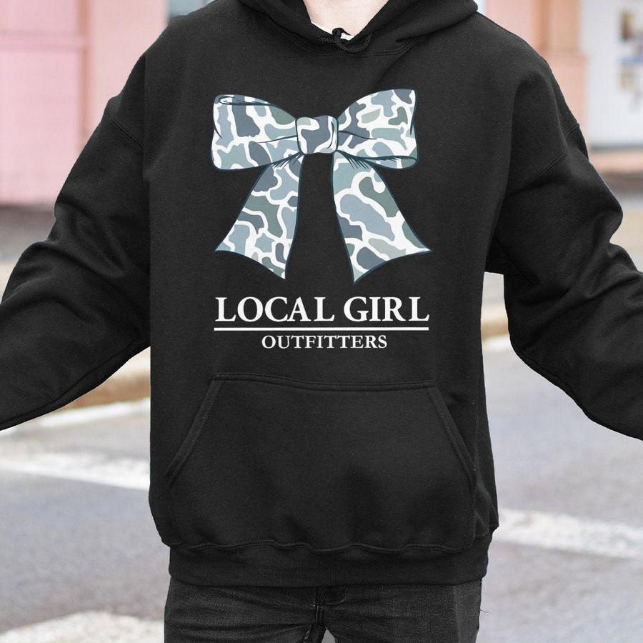 Camo Bow Hoodie | Coastal Cowgirl Aesthetic Graphic | Cotton Blend Soft Pullover | Trendy Gift for Women and Teens