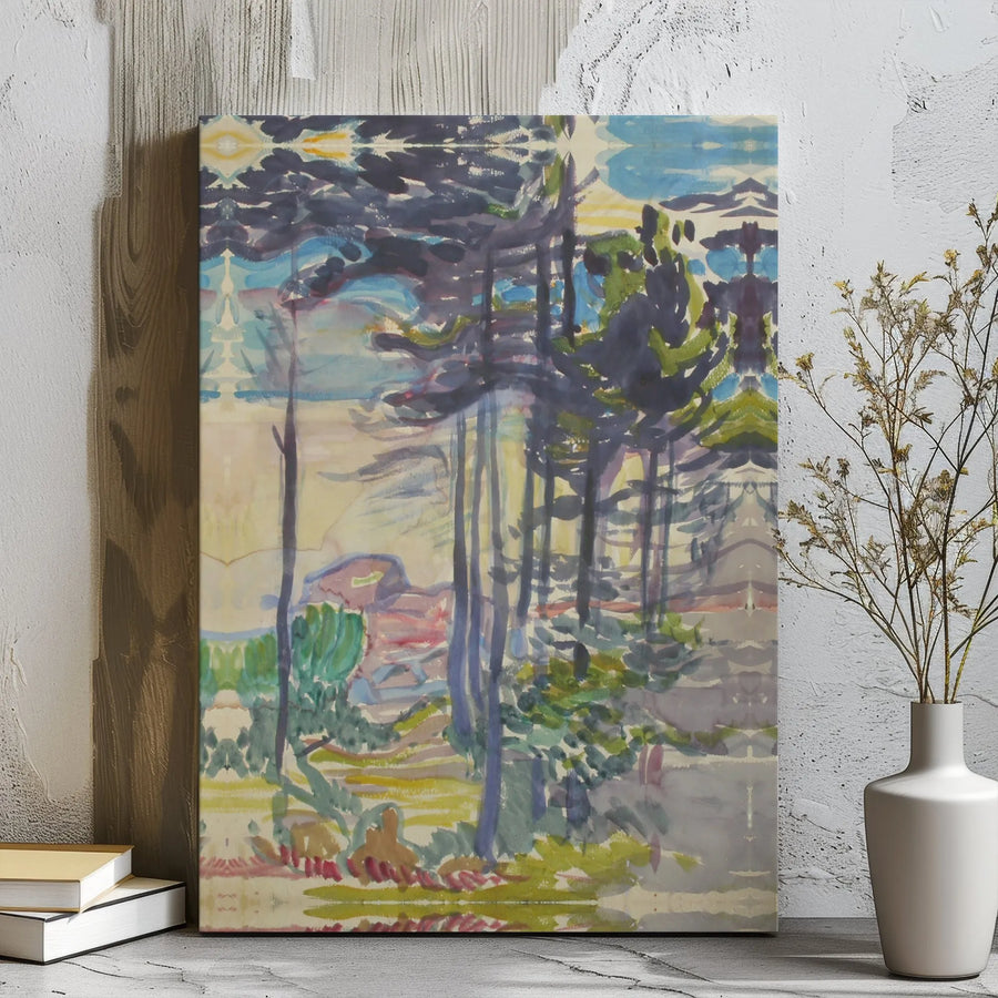 Watercolor Forest Canvas Wall Art | Impressionist Landscape Painting | Gallery Wrapped Premium Print | Modern Nature Home Decor