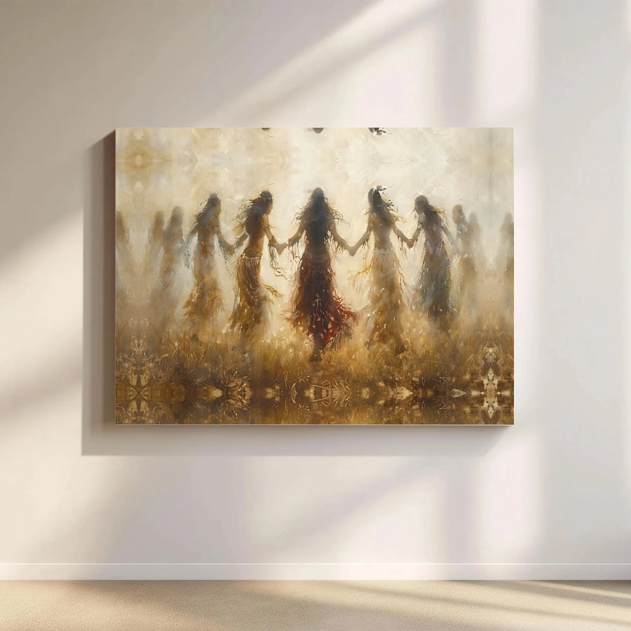Divine Feminine Wall Art | Ethereal Sisterhood Circle Painting | Premium Gallery Wrapped Canvas | Spiritual Boho Home Decor Gift for Her