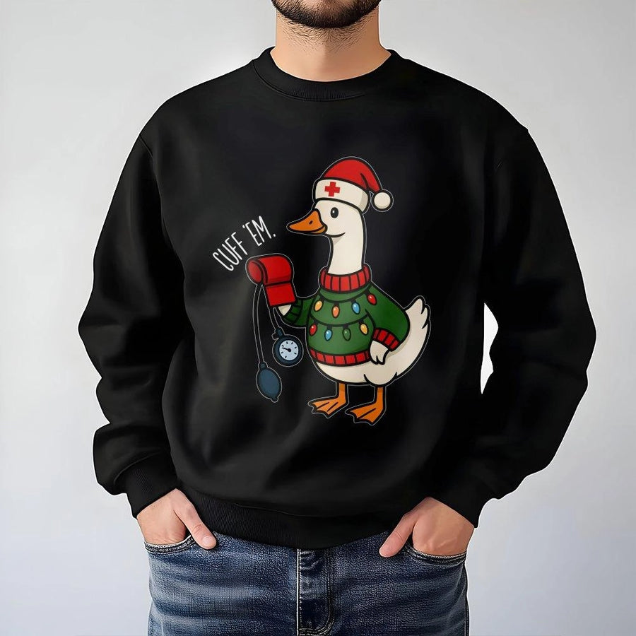 Christmas Nurse Sweatshirt | Funny Silly Goose Blood Pressure Cuff Design | Soft Cotton Blend | Holiday Gift for Nurses & Medical Students