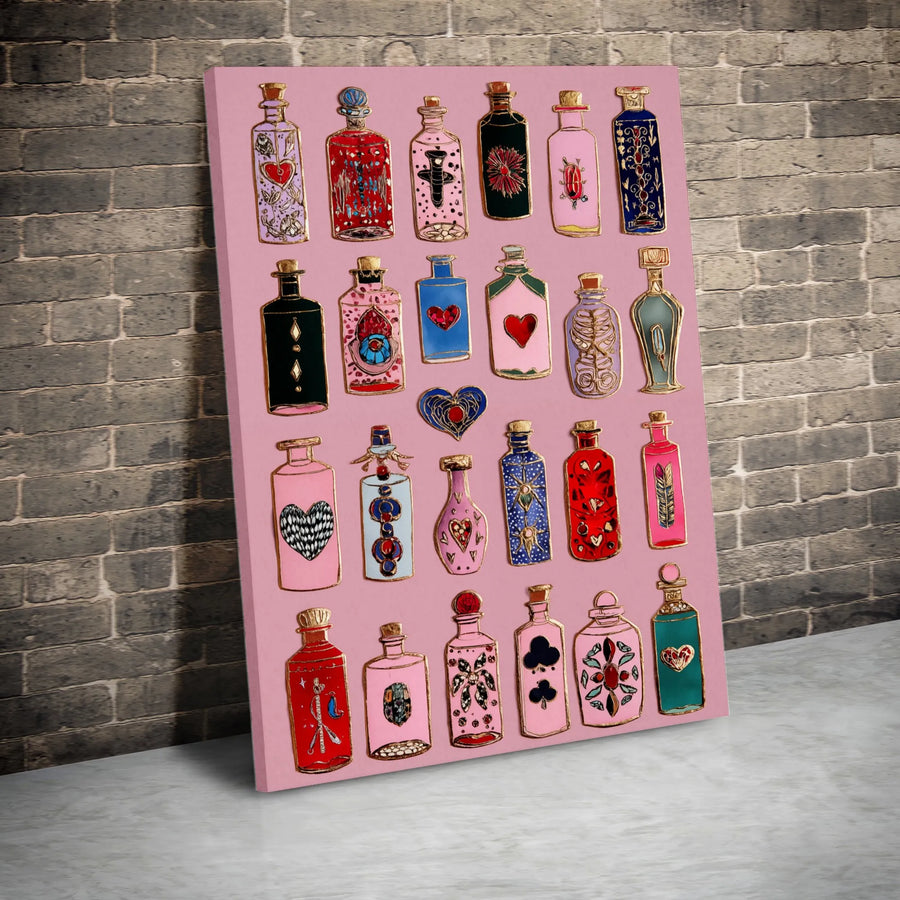 Magic Potion Bottle Wall Art | Whimsical Love Elixir Illustration | Premium Gallery Wrapped Canvas | Witchy Decor Gift for Fantasy Lovers