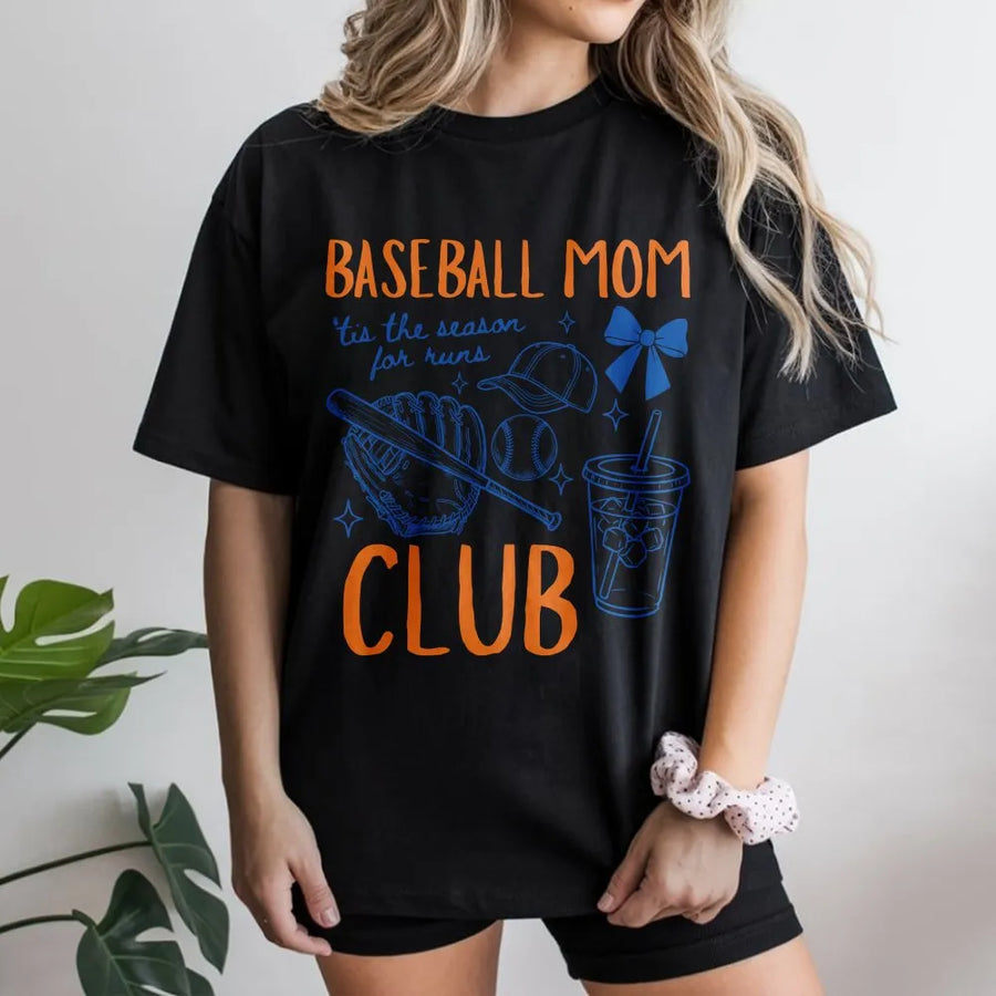 Baseball Mom Club T-Shirt | Cute Sports Mama Game Day Sweatshirt | Premium Fleece | Gift for Team Mom, Bleacher Season Apparel