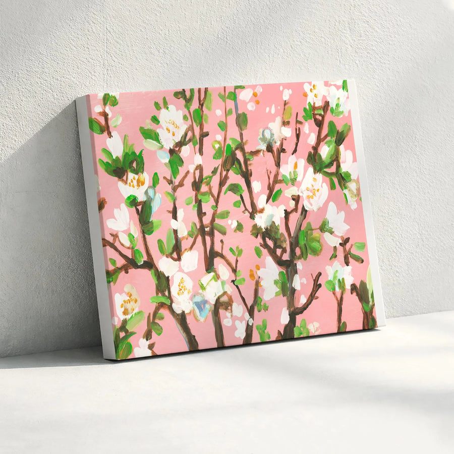 Cherry Blossom Canvas Wall Art | Pink Botanical Brushstroke Painting | Premium Gallery Wrapped Canvas | Spring Home Decor Gift for Her