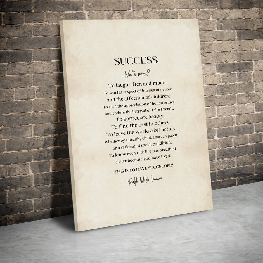 Ralph Waldo Emerson Quote Canvas | Success Definition Wall Art | Premium Gallery Wrapped Print | Inspirational Office Decor Gift