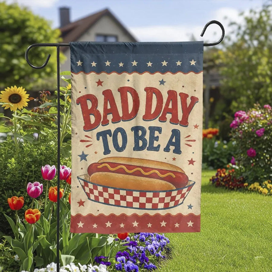 Funny Hotdog Garden Flag | Vintage Americana BBQ Sign | Double Sided Polyester | 4th of July Party Decor & Summer Gift
