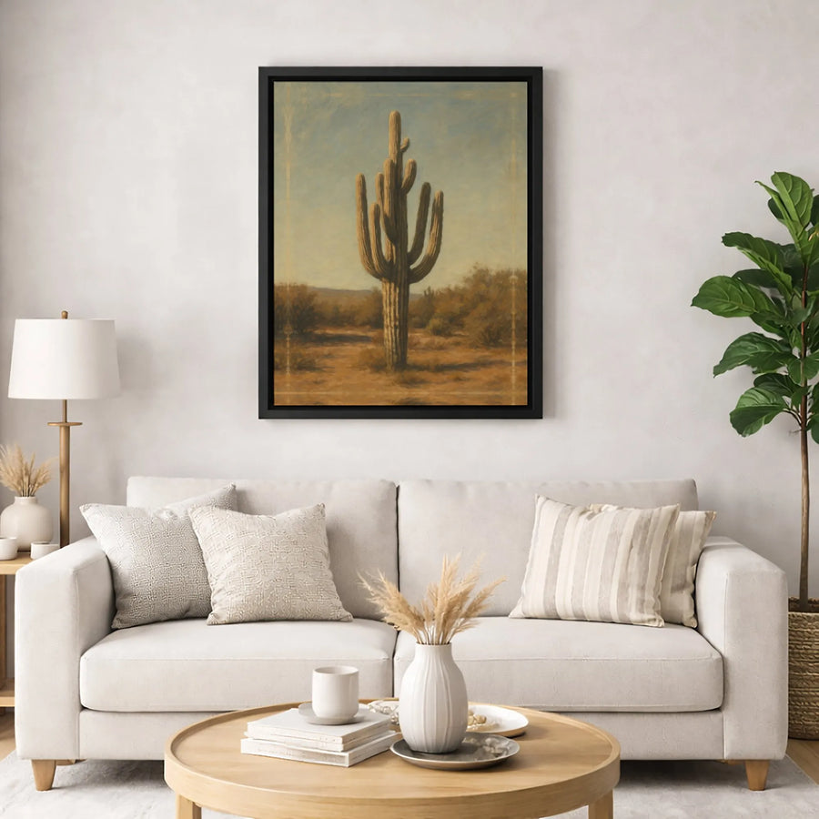 Desert Saguaro Cactus Canvas Print | Vintage Southwest Landscape Art | Gallery-Quality 1.25" Profile | Rustic Home & Office Wall Decor