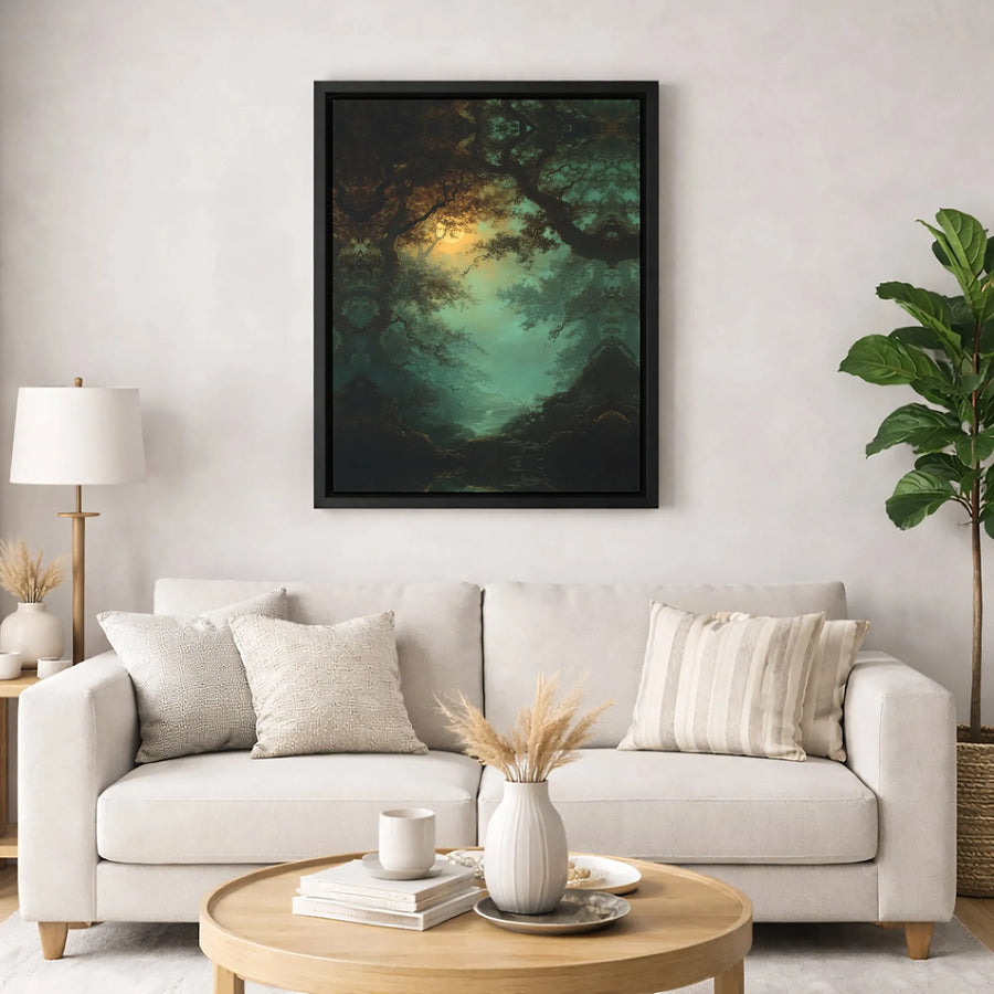 Mystical Forest Canvas Wall Art | Dark Enchanted Woods with Glowing Moon | Gallery-Quality Premium Canvas | Atmospheric Home & Office Decor Gift