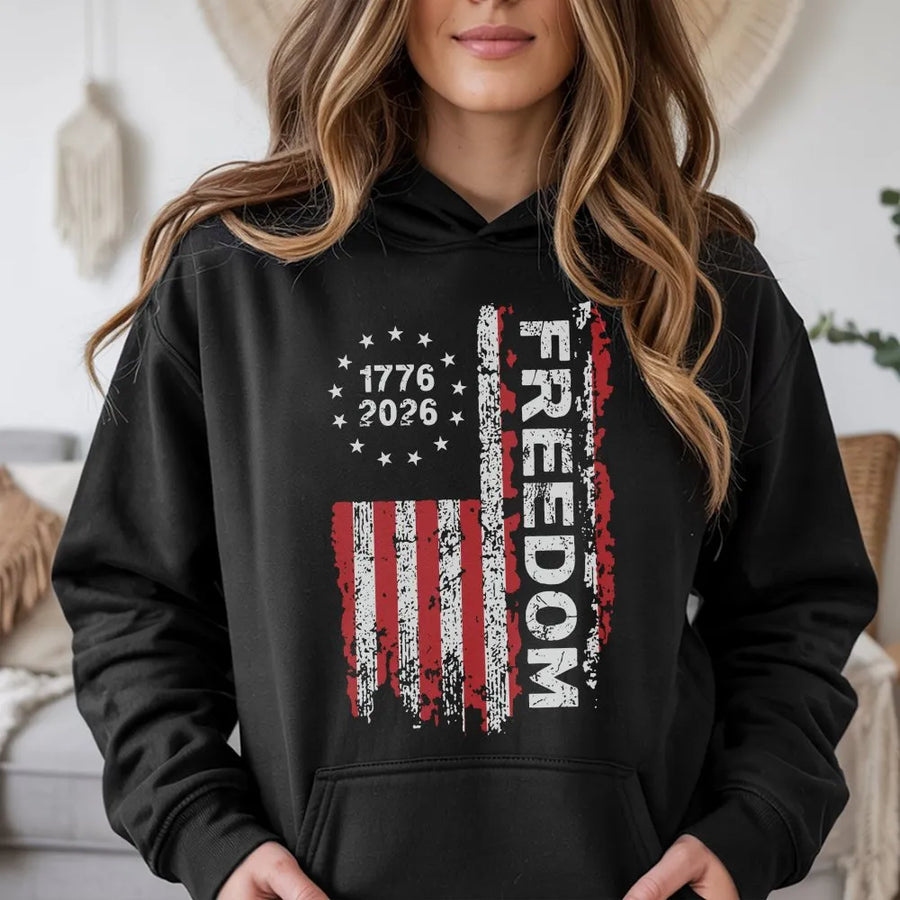 USA 250th Anniversary Hoodie | Distressed Freedom Flag Graphic | Premium Cotton | Commemorative 1776-2026 Patriotic Gift for Men and Women