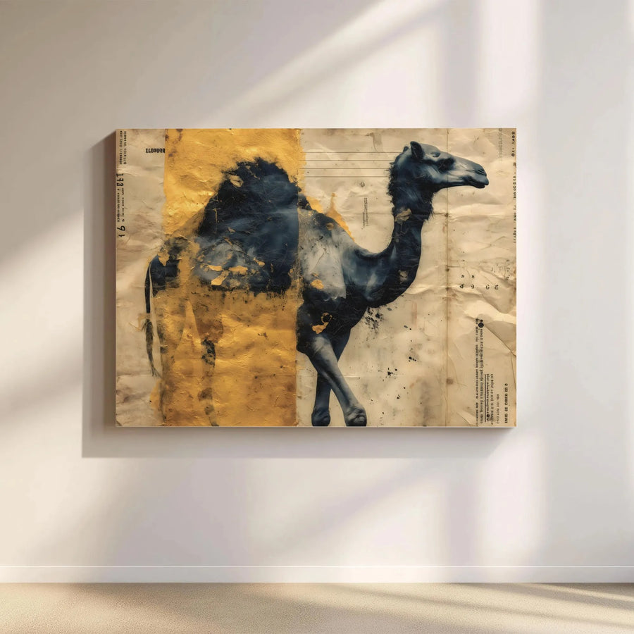 Abstract Camel Wall Art | Black and Gold Desert Animal Print | Gallery Quality 1.25-Inch Canvas | Modern Home Office Decor Gift
