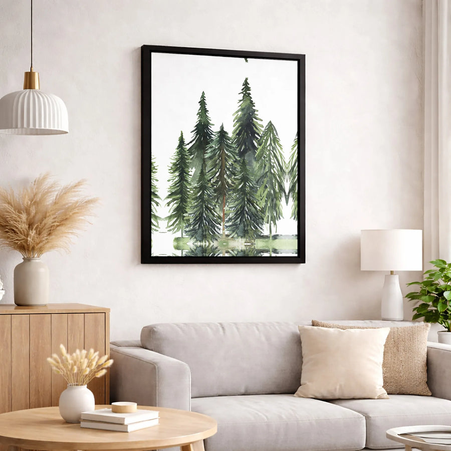 Watercolor Pine Tree Forest Canvas | Minimalist Woodland Art Print | Premium 1.25-Inch Gallery Wrap | Nature-Inspired Home Decor Gift