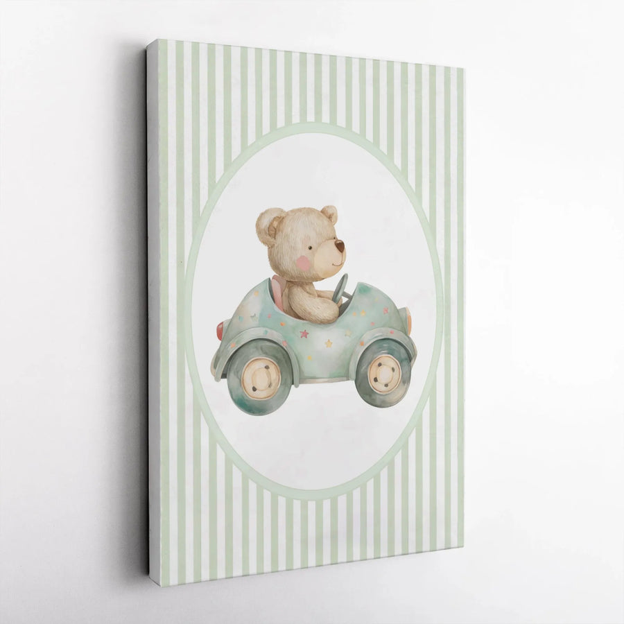 Watercolor Teddy Bear Wall Art | Cute Nursery Car Illustration | Premium Gallery Wrap Canvas | Gender Neutral Baby Room Decor Gift