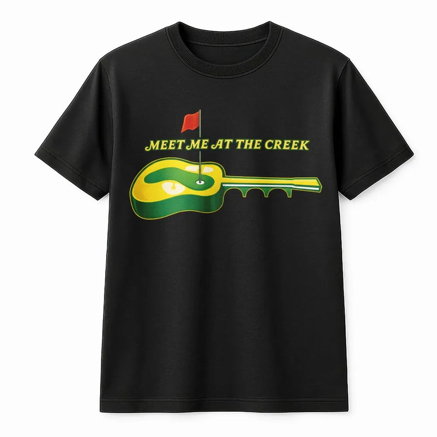 Meet Me At The Creek T-Shirt | Bluegrass Guitar Golf Graphic | 100% Cotton Premium Apparel | Music Fan Gift Idea