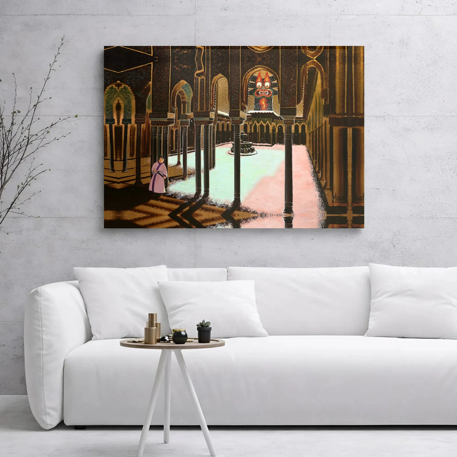 Samurai and Oni Demon Wall Art | Snowy Moorish Courtyard Canvas | 1.25" Thick Premium Gallery Wrap | Dark Fantasy Decor for Home Office