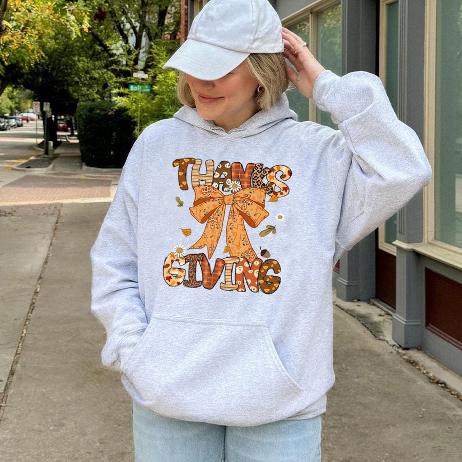 Thanksgiving Hoodie | Coquette Bow Fall Aesthetic Graphic | Soft Cotton-Blend Premium | Cute Autumn Gift For Women And Teens