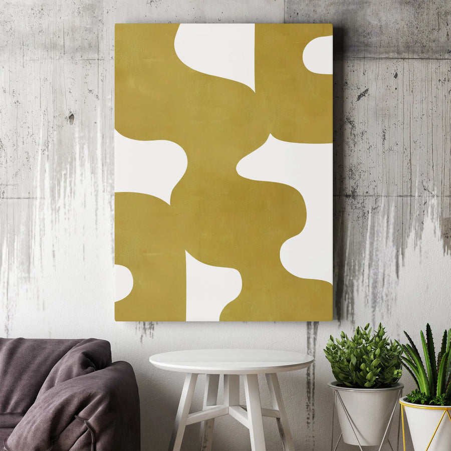Modern Abstract Vertical Canvas | Mustard Yellow Organic Shapes Print | Premium Thick Gallery Wrap Wall Art | Minimalist Home Decor Gift