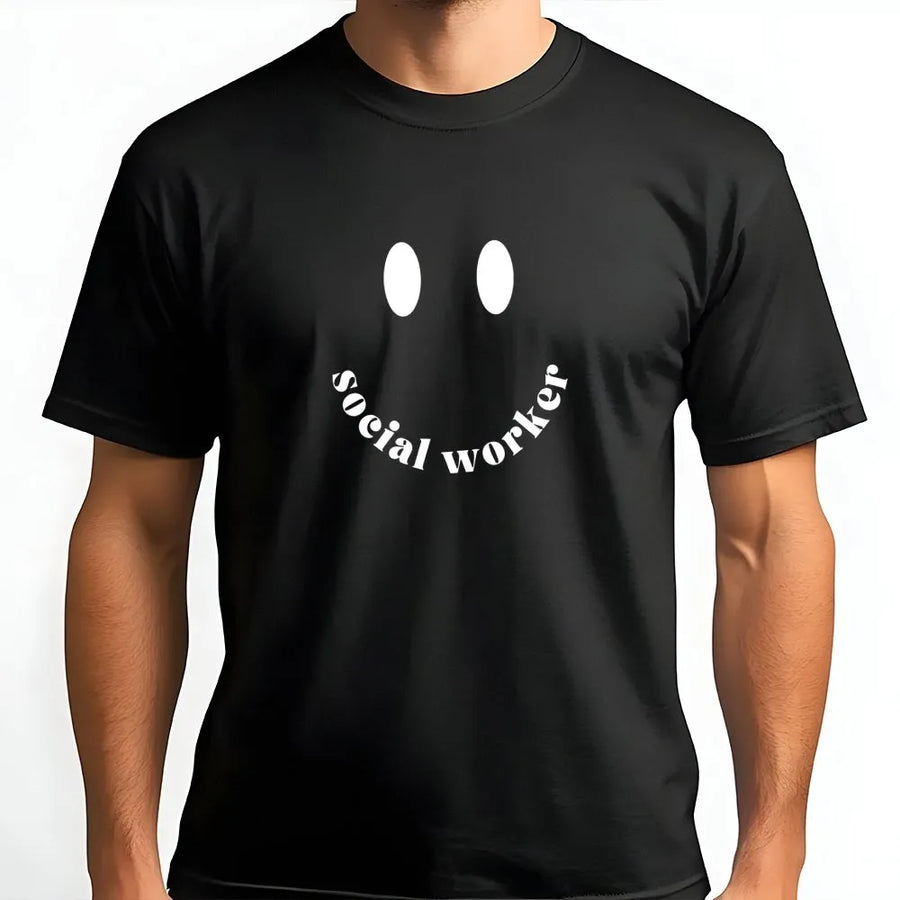 Social Worker T-Shirt | Smiley Face Typography Graphic | 100% Cotton Premium Tee | MSW Graduation Gift for Mental Health Counselor