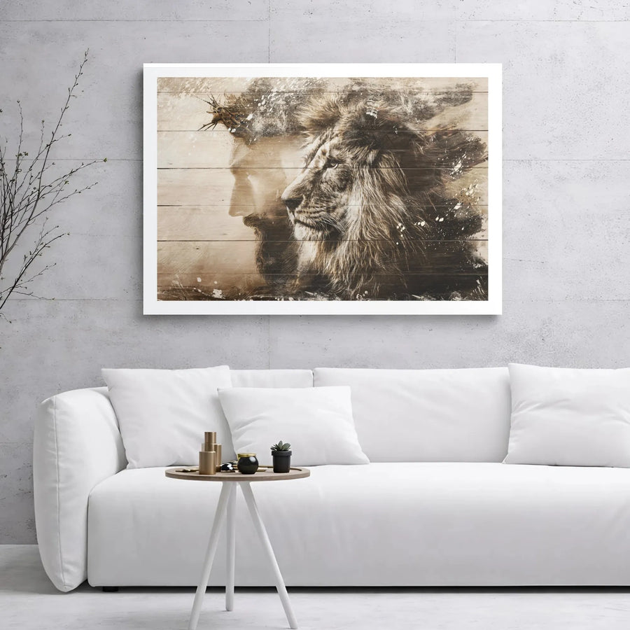 Jesus and Lion of Judah Canvas Wall Art | Double Exposure Christian Decor | Premium Gallery Wrap Print | Faithful Home Decor Religious Gift