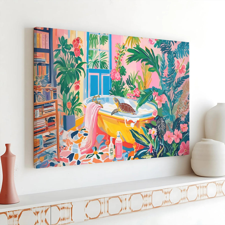 Sea Turtle Canvas Wall Art | Tropical Bathroom Decor Print | Gallery Wrap 1.25" Premium Canvas | Whimsical Nature Home Gift