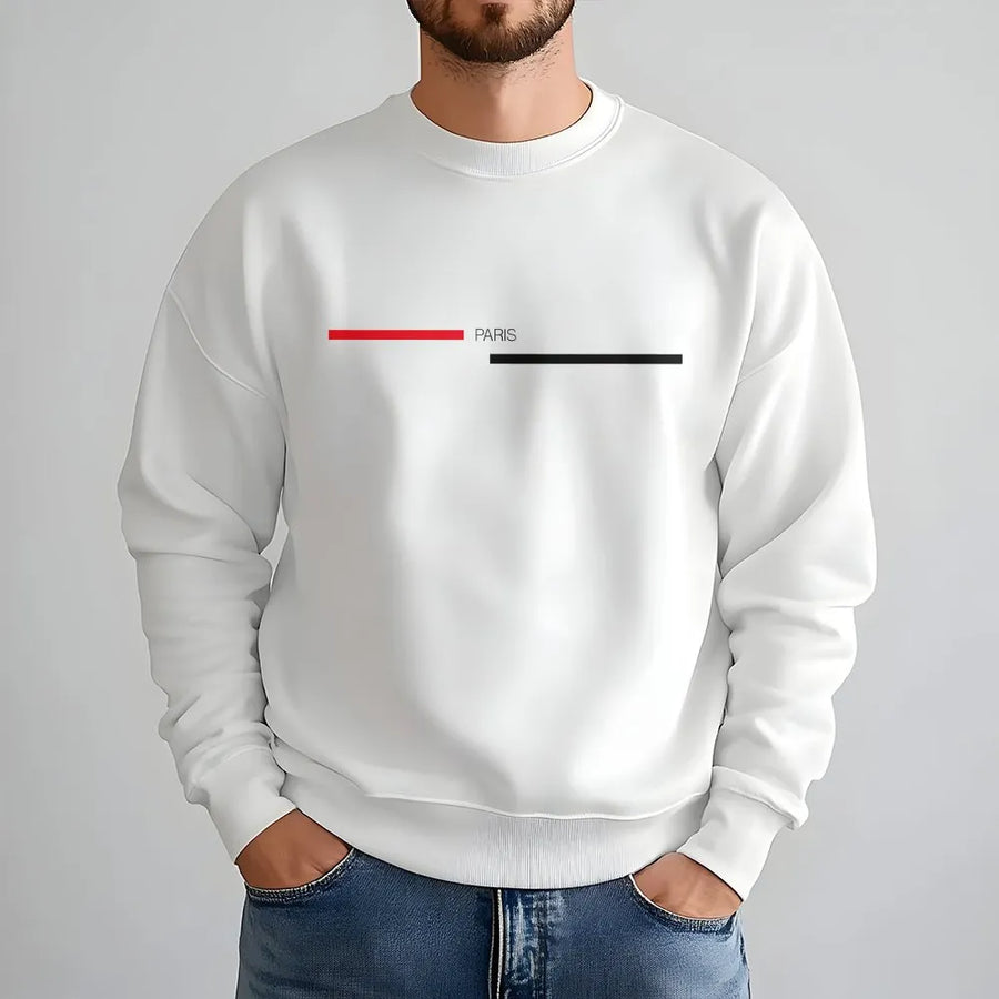 Paris Minimalist Graphic Sweatshirt | Modern Red And White Stripe Design | Premium Cotton Blend | Unisex Streetwear Gift For Travelers