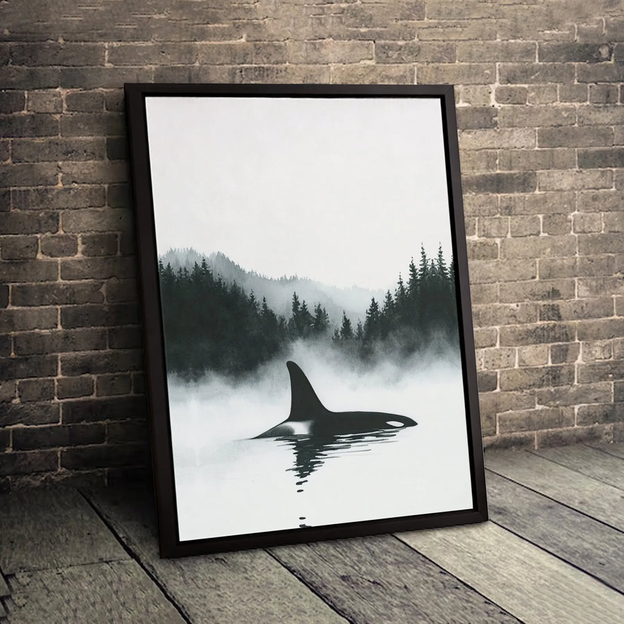 Orca Wall Art | Minimalist Foggy Pine Forest Landscape | Premium Gallery Canvas | Nature Lover Home Decor Gift