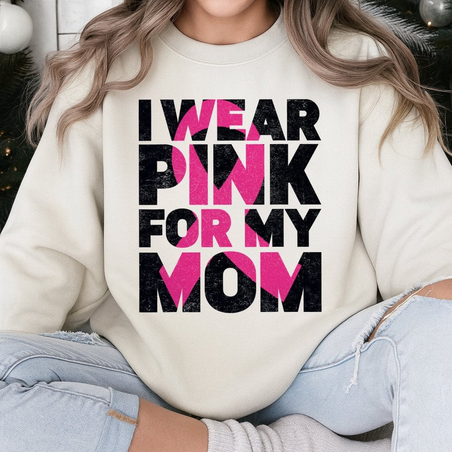 I Wear Pink For My Mom Sweatshirt | Breast Cancer Awareness Ribbon | Premium Cotton Blend | Gift For Cancer Survivor Supporter