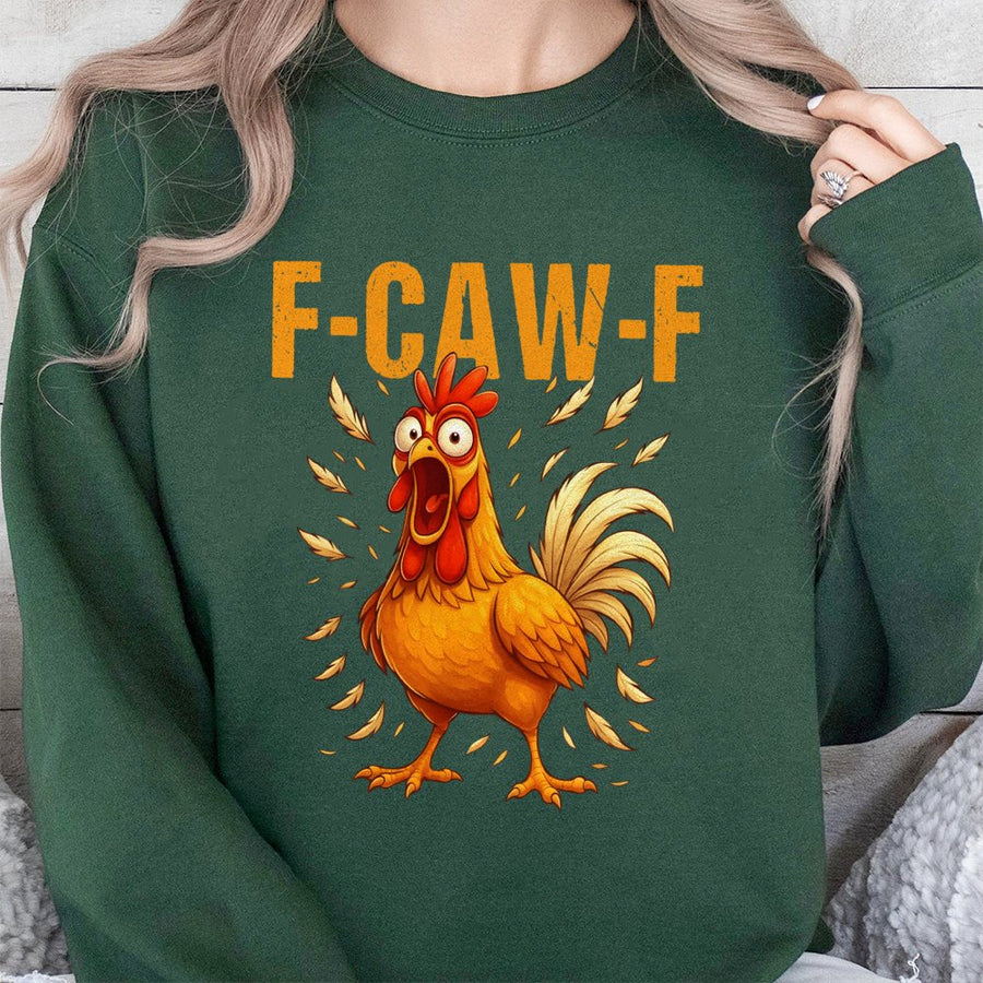 F-Caw-F Funny Chicken Sweatshirt | Sarcastic Rooster Meme Graphic | Premium Cotton Blend Crewneck | Gift For Farmer & Chicken Lover
