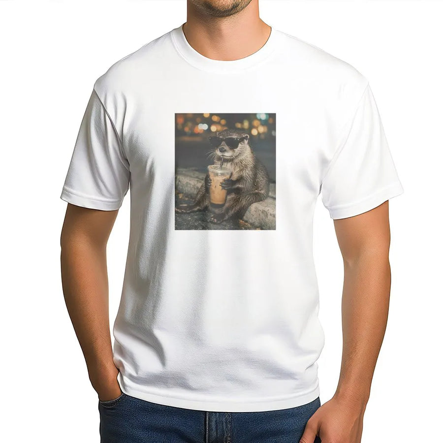 Funny Otter Drinking Coffee T-Shirt | Viral Animal Meme Graphic Tee | Premium Comfort Colors® Shirt | Gift for Otter and Coffee Lovers