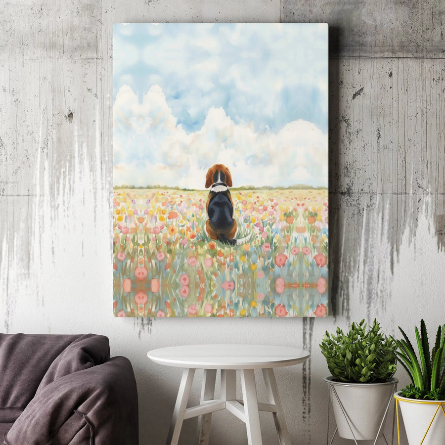 Beagle Dog Wall Art | Watercolor Wildflower Field Print | Premium Gallery Wrapped Canvas | Dog Lover Home Decor Gift