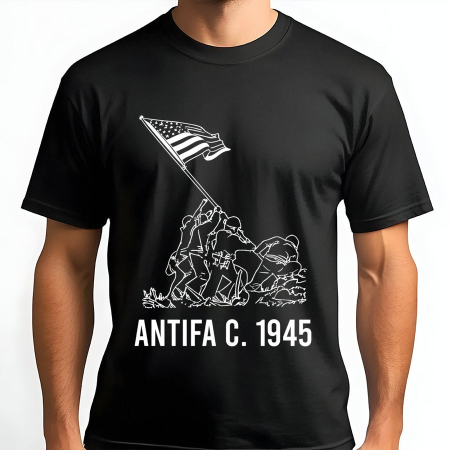 Antifa 1945 Graphic T-Shirt | Historical Resistance Line Art Design | Premium Soft Cotton | Unisex Anti Fascist Apparel Gift