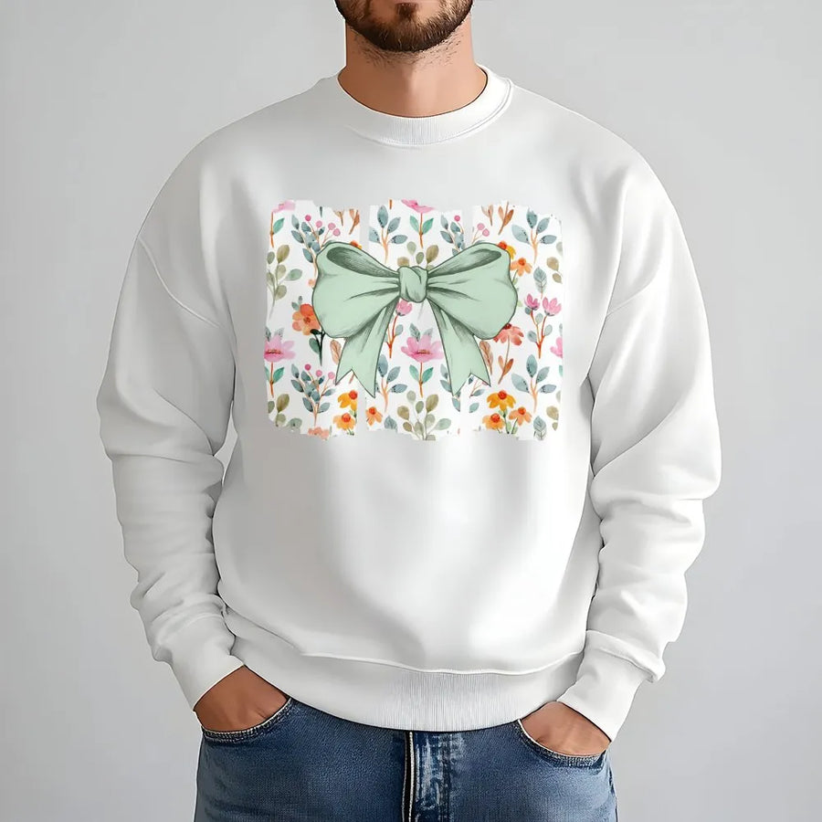 Coquette Bow Sweatshirt | Wildflower Botanical Graphic Print | Premium Cotton-Blend Fleece | Aesthetic Cottagecore Gift For Her