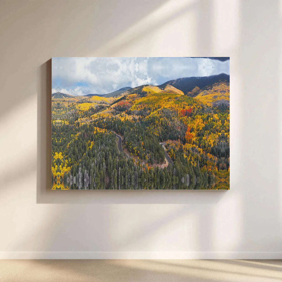 Autumn Mountain Forest Canvas | Winding Road Fall Landscape | Premium Fade-Resistant Wall Art | Rustic Home Office Decor Gift