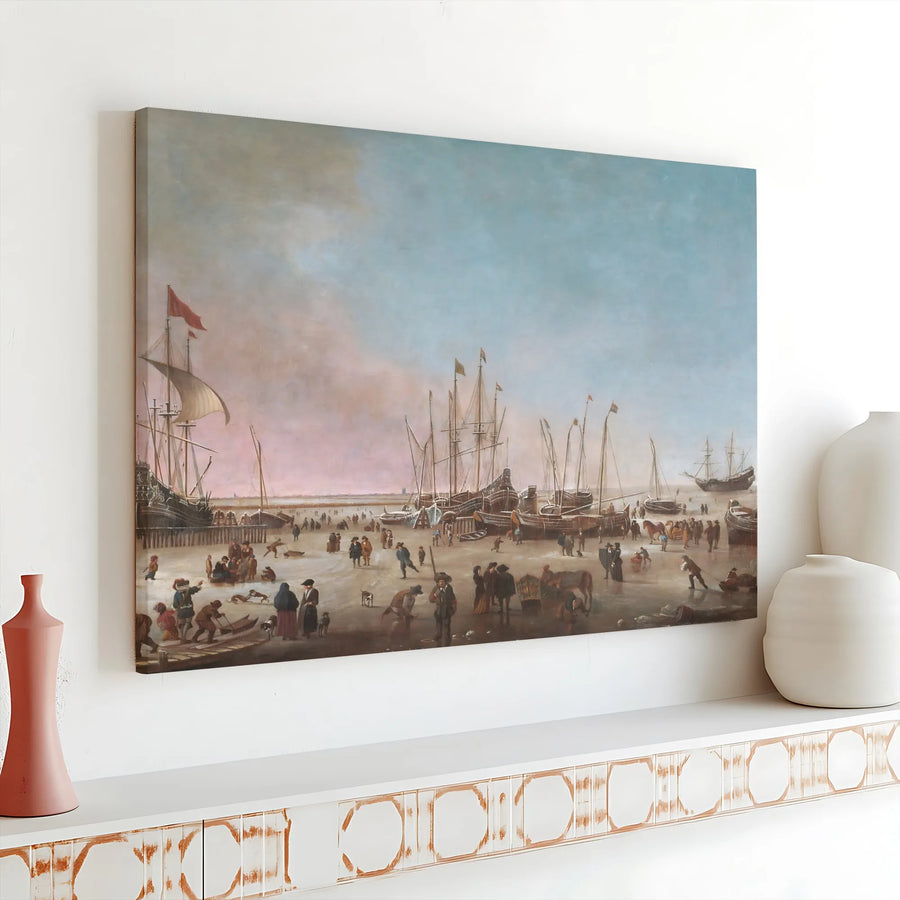 Vintage Winter Harbor Canvas Art | Dutch Golden Age Ice Skating Scene | Premium Matte Canvas Print | Classic Home Decor Collector's Gift