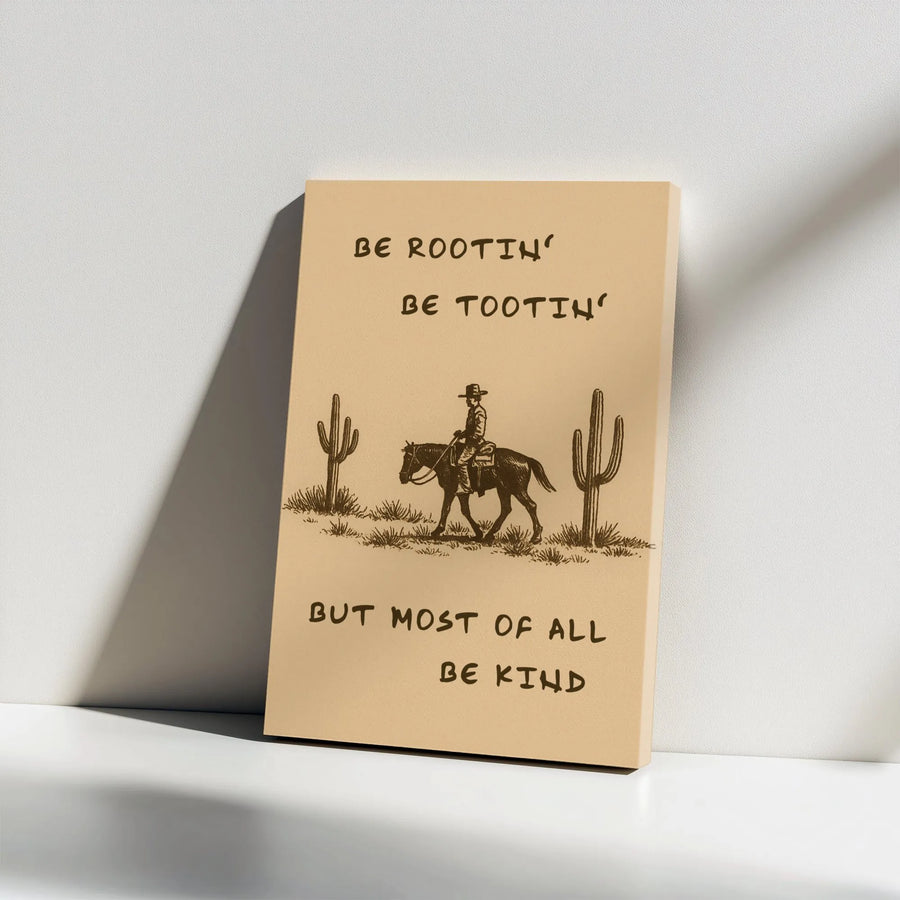 Western Cowboy Wall Art | Be Rootin' Be Tootin' Be Kind Quote | Gallery Wrap Canvas Print | Rustic Farmhouse Home Decor Gift