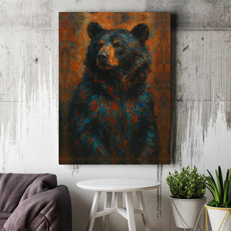 Black Bear Canvas Wall Art | Impressionist Wildlife Oil Painting Style | Premium 1.25 Inch Gallery Wrap | Rustic Nature Home Decor Gift