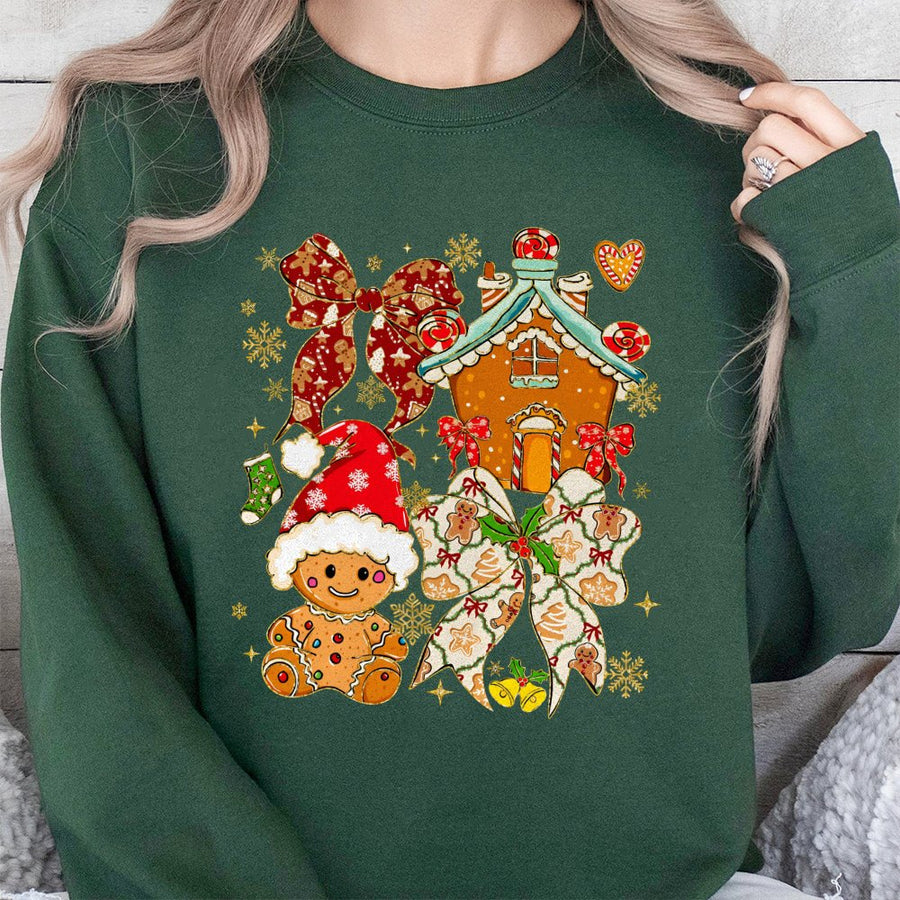 Gingerbread Man Christmas Sweatshirt | Festive Holiday Gingerbread House Graphic | Soft Cotton Blend Cozy Pullover | Cute Xmas Gift for Women & Men